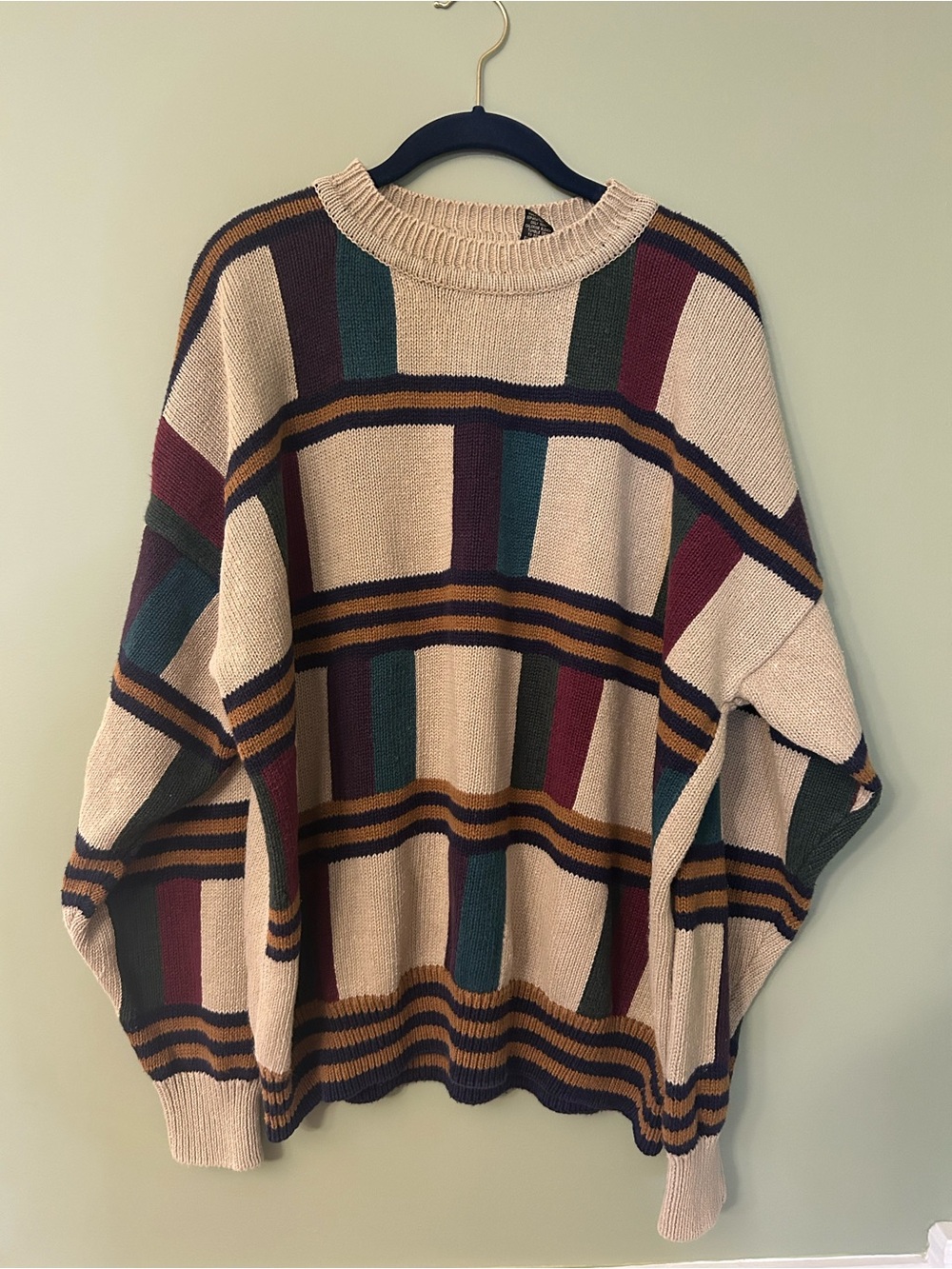 Vtg 90s 80s Structure Geometric Color Block  Crew Neck Sweater Streetwear SZ XL